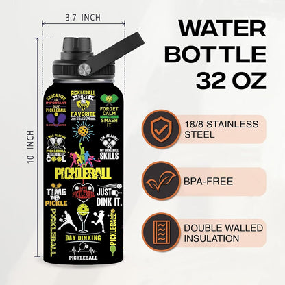 Pickleball Water Bottle 32oz Stainless Steel Insulated Vaccum with Lid, Pickleball Gifts for Pickleball Players, Pickleball Lovers, Women Girls Ladies