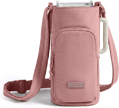 BAGSMART 40oz Magnetic Water Bottle Holder with Strap, Drink Carrier Bag Crossbody Gym Bag, Gym Accessories for Women/Men