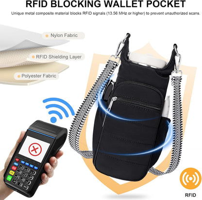 Water Bottle Bag 40 oz Crossbody Bag Insulated Carrier Purse Holder for Walking Hiking with Adjustable Strap
