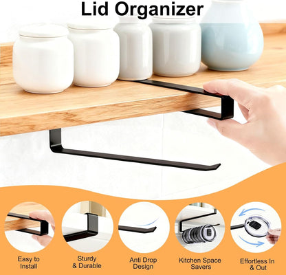 Tumbler Lid Organizer for Cabinet - Behind Door & Under Shelf Mount, Kezvulp No-Drill Holder (10-12 Capacity), Space Saving Anti-Drop Rustproof Rack, Fits 24oz Tumbler & 30/40oz Water Bottle Lids