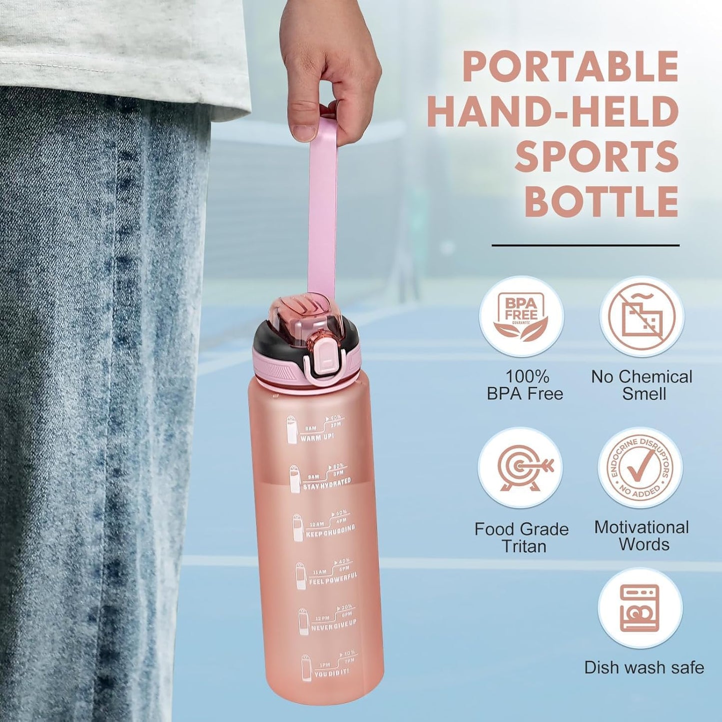 Water Bottle with Straw 1L,Boys Water Bottles with Straw 1 Litre,Waterbottle Leak-Proof Sports Water Bottle,Plastic Drinks Bottles Toxin Free，Bpa-Free (Cyan Black)