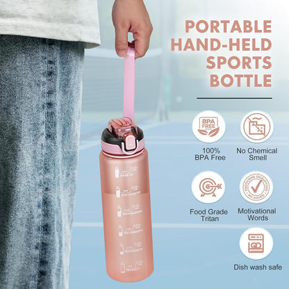 Water Bottle with Straw 1L,Boys Water Bottles with Straw 1 Litre,Waterbottle Leak-Proof Sports Water Bottle,Plastic Drinks Bottles Toxin Free，Bpa-Free (Cyan Black)