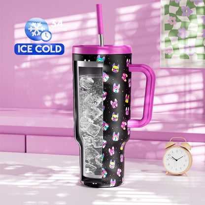 Meoky 40 oz Tumbler with Handle and Straw: Stainless Steel Insulated Tumbler with Lid and Straw - 100% Leak Proof Tumbler for Car Cup Holders - Travelers Commuters Workers, Donut