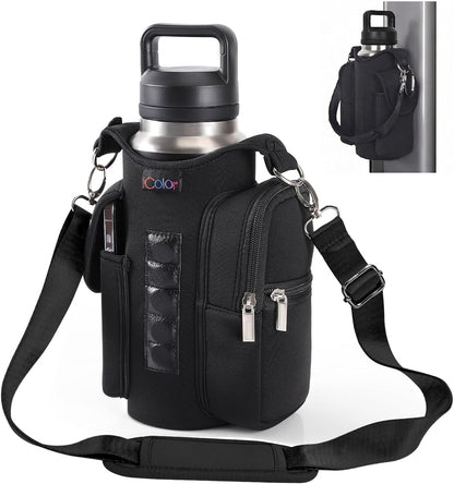 icolor Magnetic Gym Bag Water Bottle Carrier Holder with Phone Pockets & Shoulder Strap,Gym Magnetic Bag 5 Built-in Magnets Gym Accessories Organizer Sling Bottle Bag Pouch Sleeve