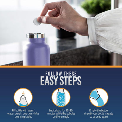CleanHike Tumbler Water Bottle Cleaning Tablets - All Natural Ingredient, Great for All Stainless, Plastics, Ceramic and Glass Drinking Containers, Individually Packed (30 Count)