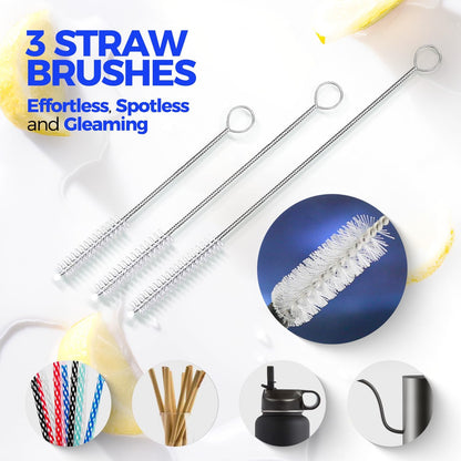 Holikme Bottle Brush Cleaner Set, 14" Long Handle Stainless Steel Bottle Cleaner Brush, 3 Straw Cleaner Brush, Bottle Cleaning Brush for Water Bottle, Cups, Abrasive Wheel Brushes, Straws Black