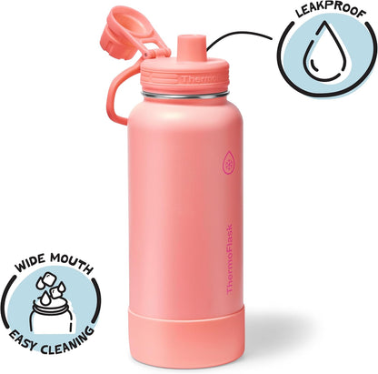 ThermoFlask Insulated Water Bottle with Spout Lid (24 oz, Lemonade Stand) - Leakproof, Stainless Steel Water Bottle for Cold & Hot Drinks, Travel & Daily Hydration