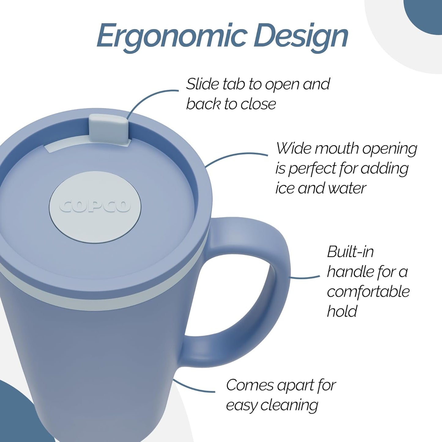 Copco Cone Desk Mug, 16 oz (Set of 4) - Double Wall Insulated Mugs with Handle, Reusable Plastic Tumblers with Twist-Off Spill Resistant Lid, BPA-Free, Microwave & Dishwasher Safe (Assorted Colors)