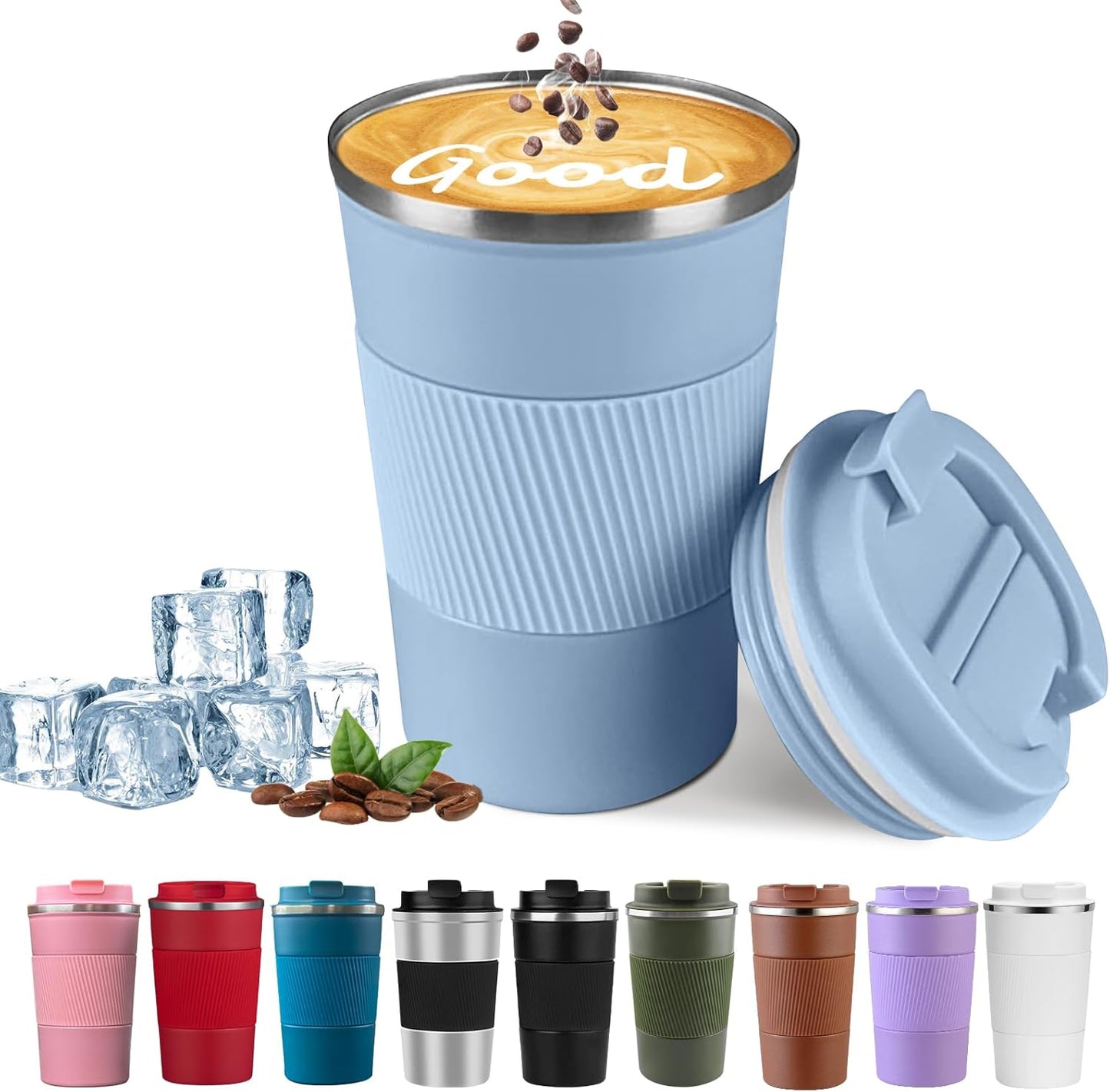 YINBAOGE Insulated Travel Coffee Mug, Spill & Leak Proof, Portable To Go Camping Stainless Steel Coffee Tumbler, Reusable Thermal Coffee Cup with Lid for Hot & Cold Drinks (Black, 12 OZ)