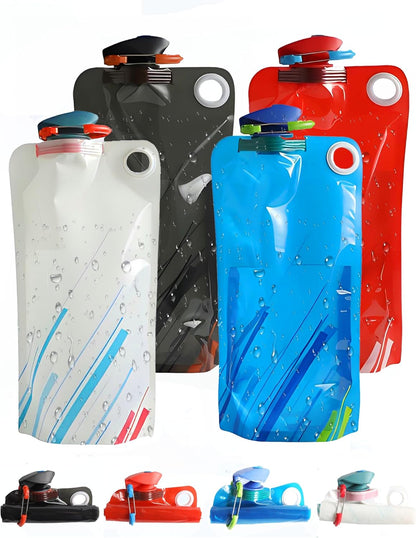 4 Pack Collapsible Water Bottle with Carabiner, 23oz Foldable Reusable BPA-Free Water Bottles with Leakproof Lid for Traveling Hiking Camping Biking