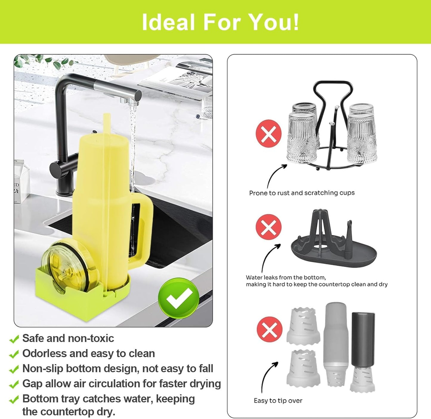 Water Bottle Drying Rack, Silicone Tumbler Drying Rack, Baby Bottle Dryer Holder, Cup Dryer for Stanley 20/30/40 oz, Mugs, Glasses