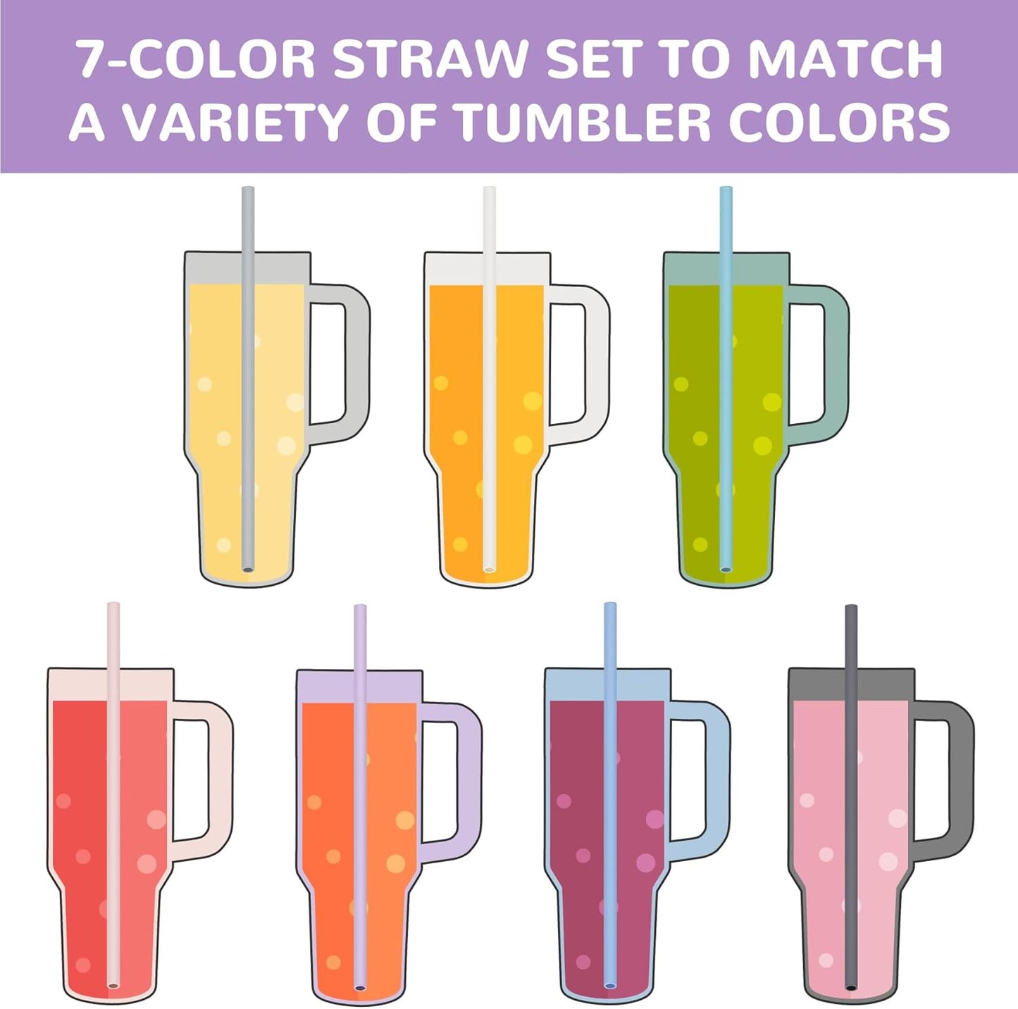 Tomorotec 15PCS Reusable Silicone Drinking Straws w/ 2 Brushes, Fit for Stanley Tumbler 40oz 30oz 20oz, 12" Long Customizable for Various Drinkware, Dishwasher Safe, BPA-Free, Safe for Teeth (Macaron)