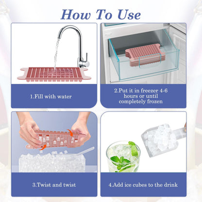 Mini Ice Cube Tray for Freezer: GGUW Nugget Ice Cube Tray with Bin - Crushed Ice Tray Making 4×117 PCS Icecube - Easy Release Iced Maker Trays