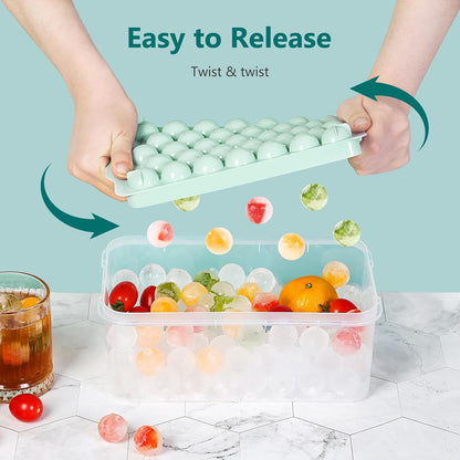 Optish 3 Pack Ice Trays for Freezer, 99 PCS Ice Cube Tray with Lid and Bin, Round Ice Cube Mold, Circle Ice Maker for Chilling Drinks (0.8 inch, Pink)