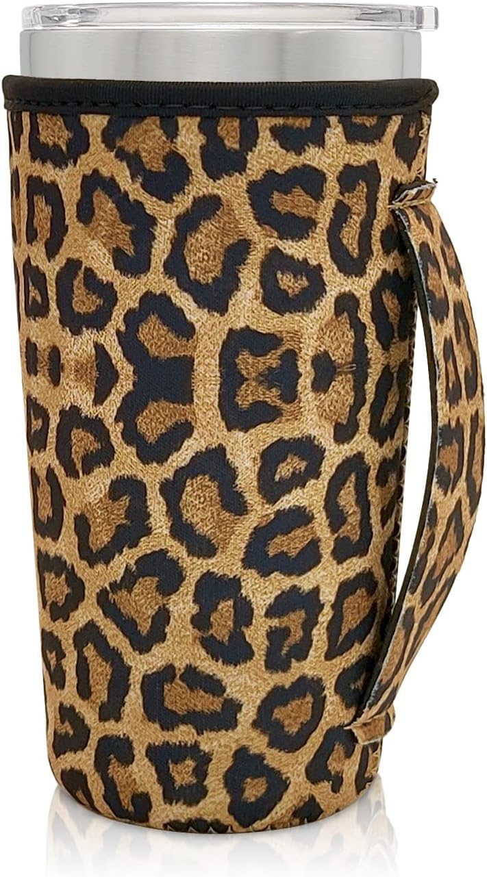 Reusable Iced Coffee Cup Sleeve Neoprene Insulated Sleeves Cup Holder with handle Idea for 30oz - 32oz Tumbler Cups, Protein Shake Bottles(Only Cup Sleeves), Black - Colors B