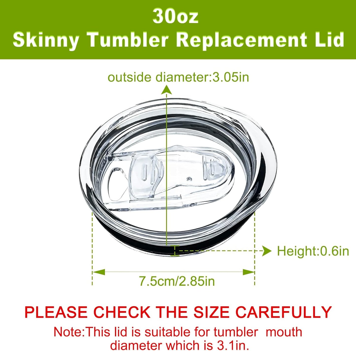 20oz Skinny Tumbler Replacement Lids 2 Pack,Spill Proof Splash Resistant Silicone Sliding Covers,Straw Friendly, BPA Free