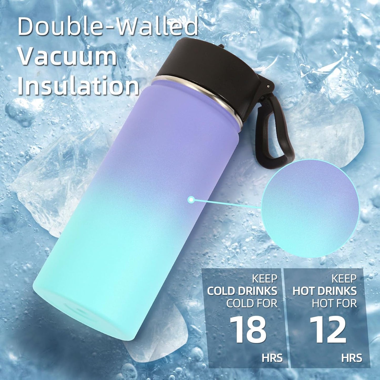 Volhoply 16 OZ Kids Water Bottle Bulk 8 Pack,Insulated Sports Bottles with Straw Lid,Stainless Steel Bottle with Handle Keep Cold & Hot,Double Wall Vacuum Tumbler Cups for School(Eight Color, 8)