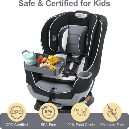 Car Seat Snack Tray for Toddlers - 3 Inch Cup Holder Fits Most Sippy Cups & Straw Bottles with Dip Well, Mess-Free Square Kids Travel Tray Road Trip Essentials, Black