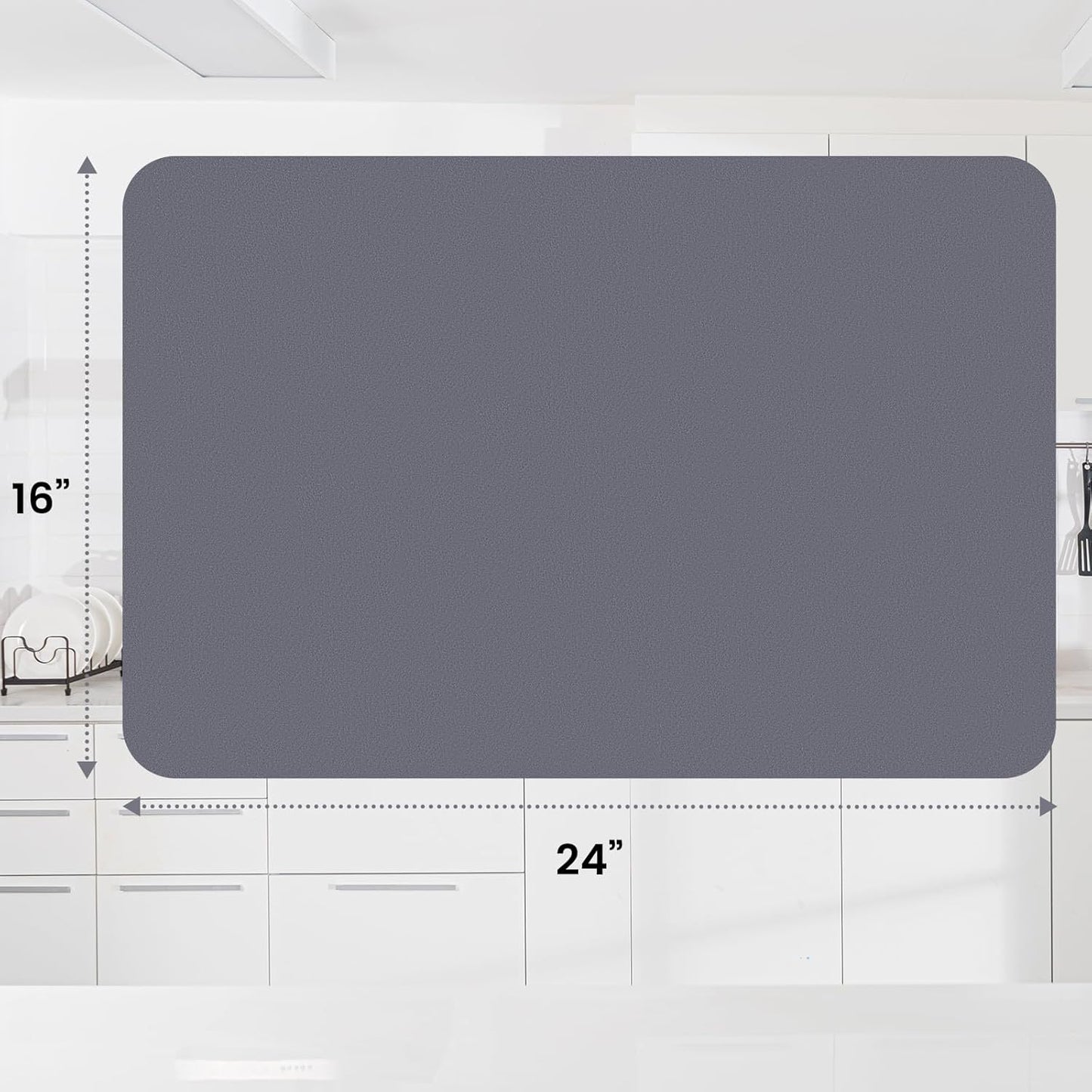 WISELIFE Dish Drying Mat Super Absorbent Drying Mat Large Dish Drying Mats for Kitchen Counter Easy Clean Dish Mat Kitchen Drying Mat15"x 18" Stylish Grey