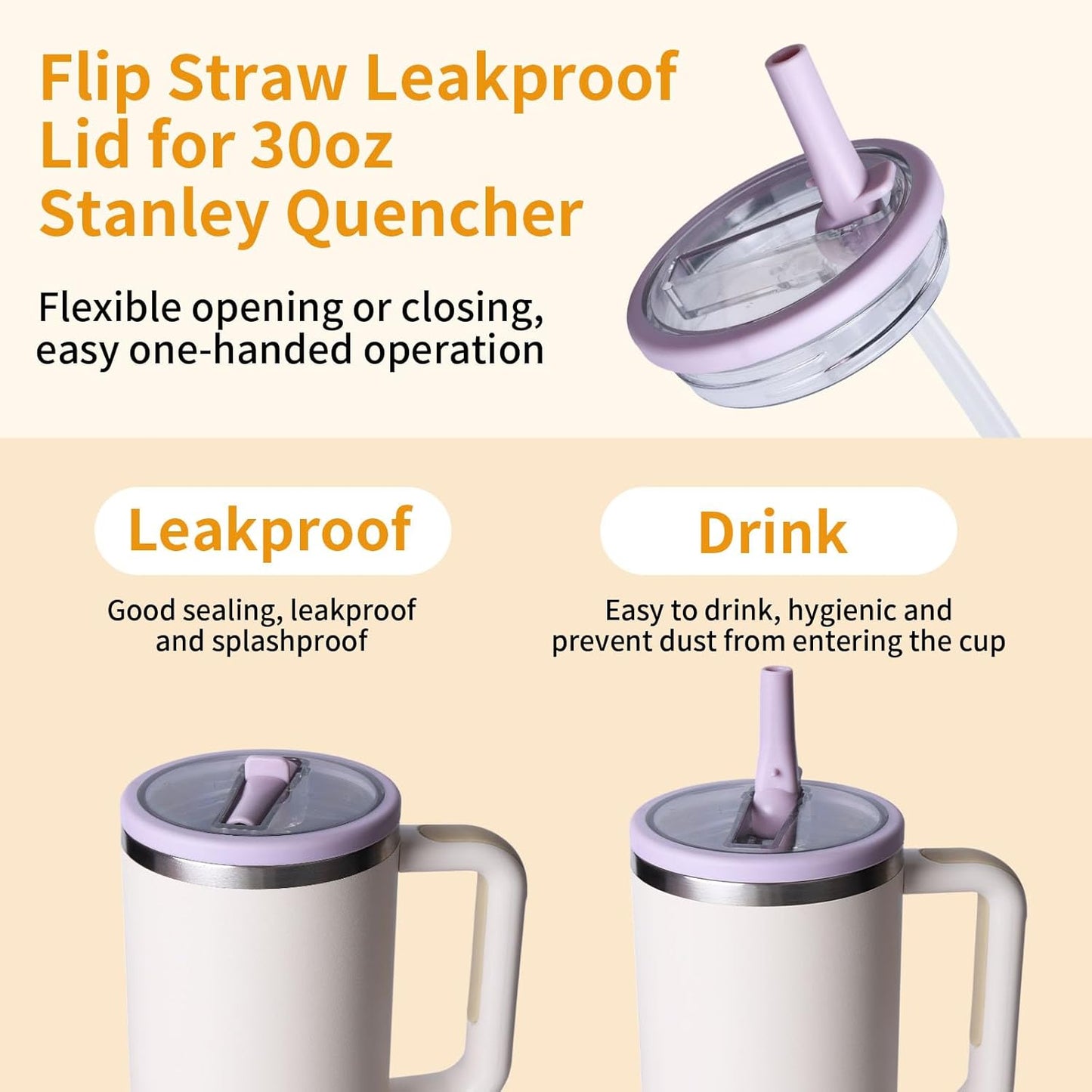 2 Pack 30 oz Flip Straw Leak Proof Lid for Stanley Quencher H2.0, Spill Proof Tumbler Lid Replacement, BPA Free Reusable No Spill Straw Lid for Stanley Accessories