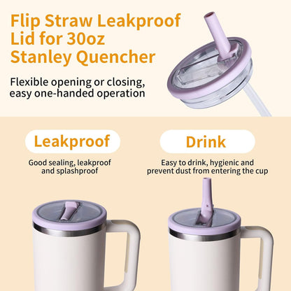2 Pack 30 oz Flip Straw Leak Proof Lid for Stanley Quencher H2.0, Spill Proof Tumbler Lid Replacement, BPA Free Reusable No Spill Straw Lid for Stanley Accessories