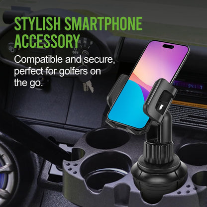 Cellet Cup Holder Tray for Car with Phone Mount – Expandable Base, 360° Rotation Food & Drink Tray with Non-Slip Surface, Adjustable Arm for Eating in Vehicle – Fits Most Standard Car Cup Holders