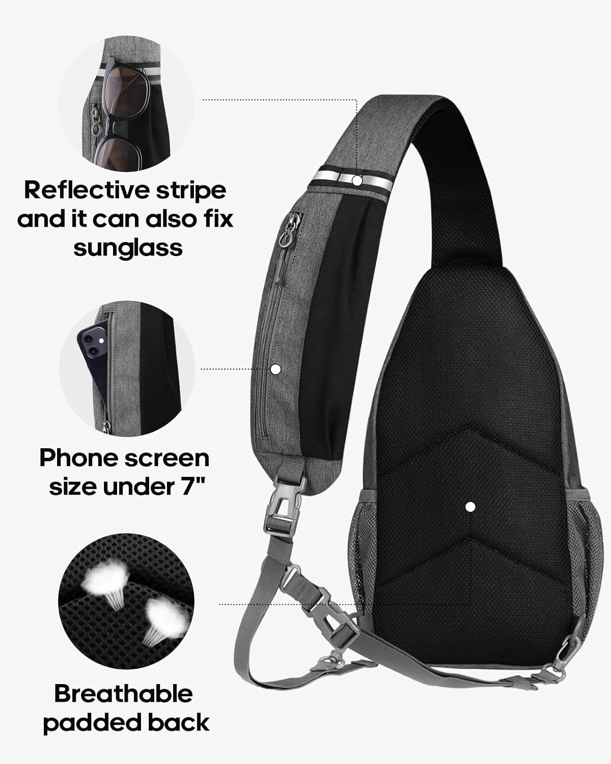 WATERFLY Crossbody Sling Backpack Sling Bag Travel Hiking Chest Bag Daypack (Black)
