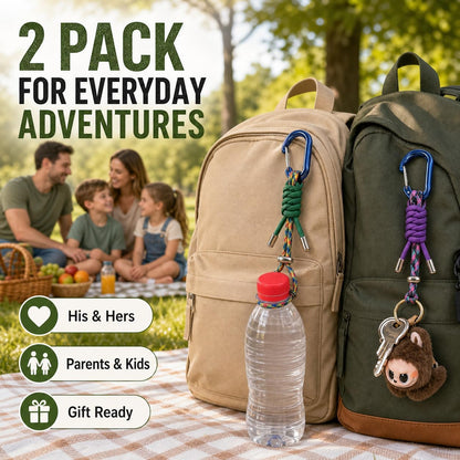 2 Pack Water Bottle Holder with Paracord Carabiner Clip, Adjustable Cinch Lanyard for Backpack Hiking Camping