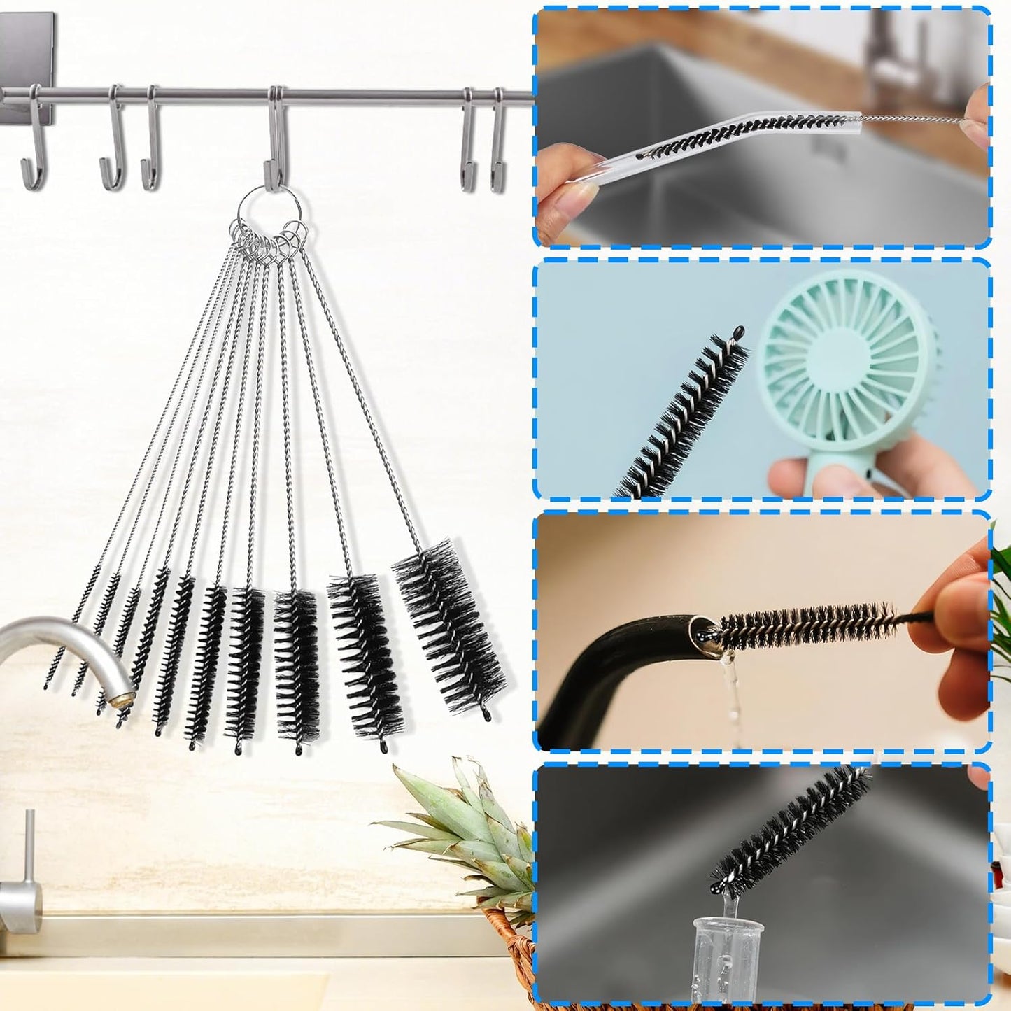 Straw Cleaner Brushes Sets, 12 Pieces 8.2 Inch Botthle Cleaning Brush and Nylon Tube Brush Brush Kit for Sippy Cup, Tumbler, Water Bottle, Drinking Straw (Black)