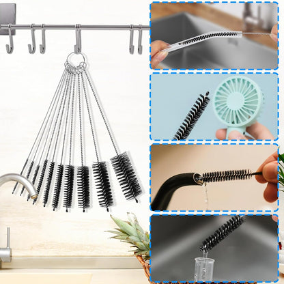 Straw Cleaner Brushes Sets, 12 Pieces 8.2 Inch Botthle Cleaning Brush and Nylon Tube Brush Brush Kit for Sippy Cup, Tumbler, Water Bottle, Drinking Straw (Black)