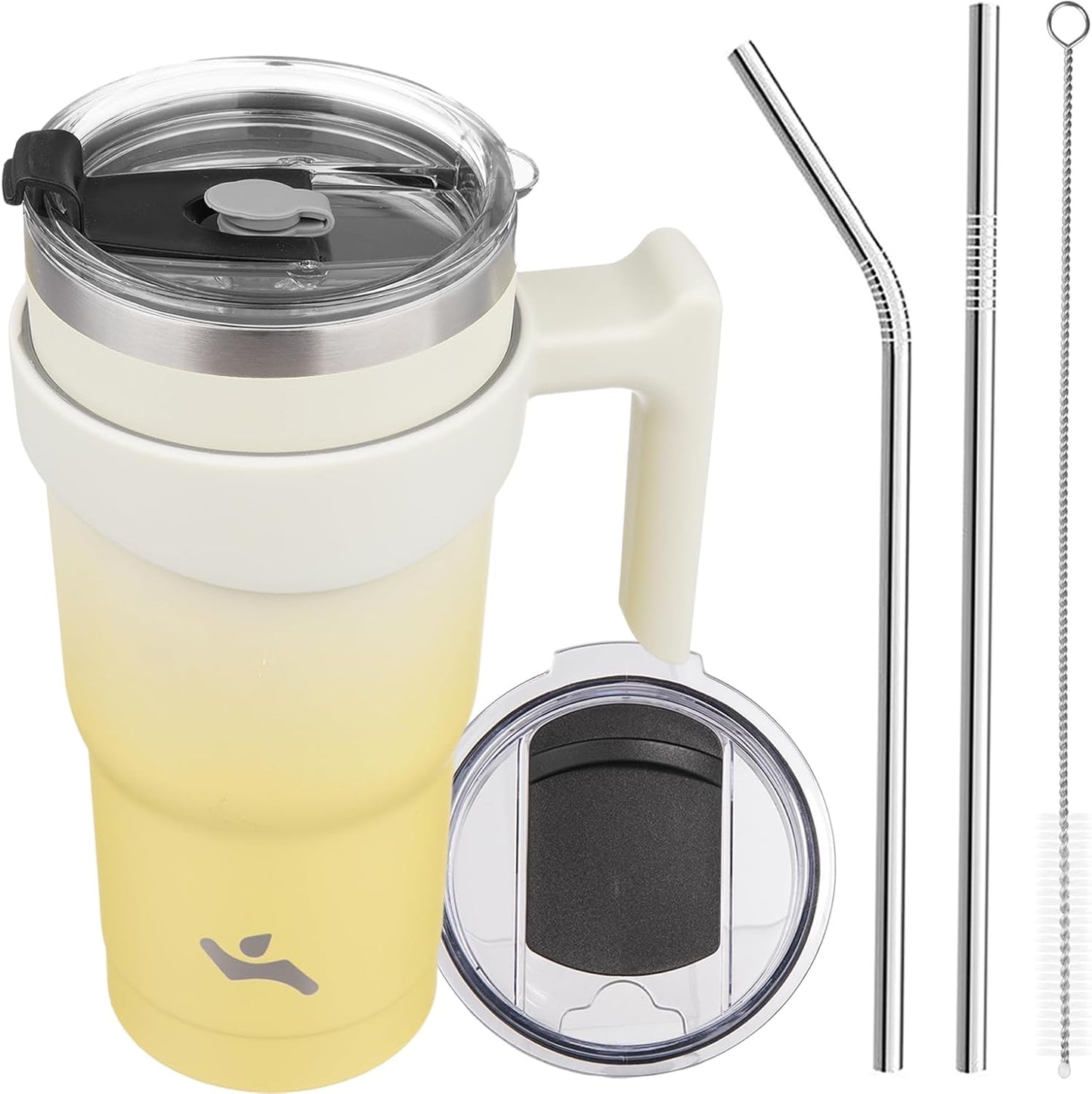Konokyo 20 oz Tumbler with Handle and 2 Straw 2 Lid, Insulated Water Bottle Stainless Steel Vacuum Cup Reusable Travel Mug,Black