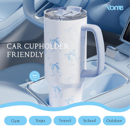 YOME 40oz Nurse Tumbler with Handle and Flip Straw | Stainless Steel Insulated Water Bottle | Keeps Drinks Cold | Dishwasher Safe | Cupholder Friendly | Gift Gym Travel Yoga