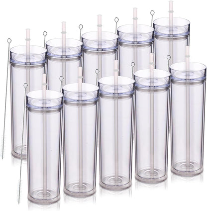 Volhoply 20oz Plastic Skinny Tumbler,Double Wall Tumblers with Lid and Straw,Reusable Travel Iced Coffee Mug,BPA Free Matte Acrylic Water Cups With Straw for Parties,DIY Gifts(Black,1 Set