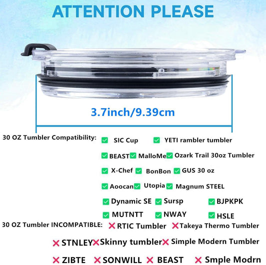 Tumbler Lid for 30 Oz,2 Replacement Lids for 30oz Stainless Steel Tumbler Travel Cup Yeti,Ozark Trails and more Cooler Cup, Flip-top Splash Proof (Black, 30 OZ)