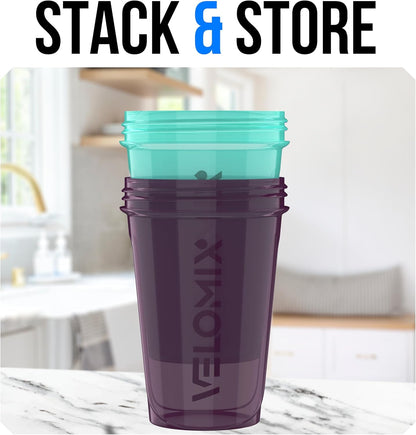 VELOMIX -2 Pack- 20 oz Protein Shaker Bottles for Protein Mixes - 2x Wire Whisk | Leak Proof Shaker Cups for Protein Shakes and Pre Workout | Protein Shaker Bottle Pack (Black/Transparent)