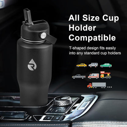 RAYMYLO 40 oz Insulated Water Bottle with Straw fit in Car Cup Holder, Triple Wall Vacuum Stainless Steel(Cold 48 hrs, Hot 24 hrs), Leakproof & Non-BPA, Hydro Travel Flask with Straw and Spout Lid