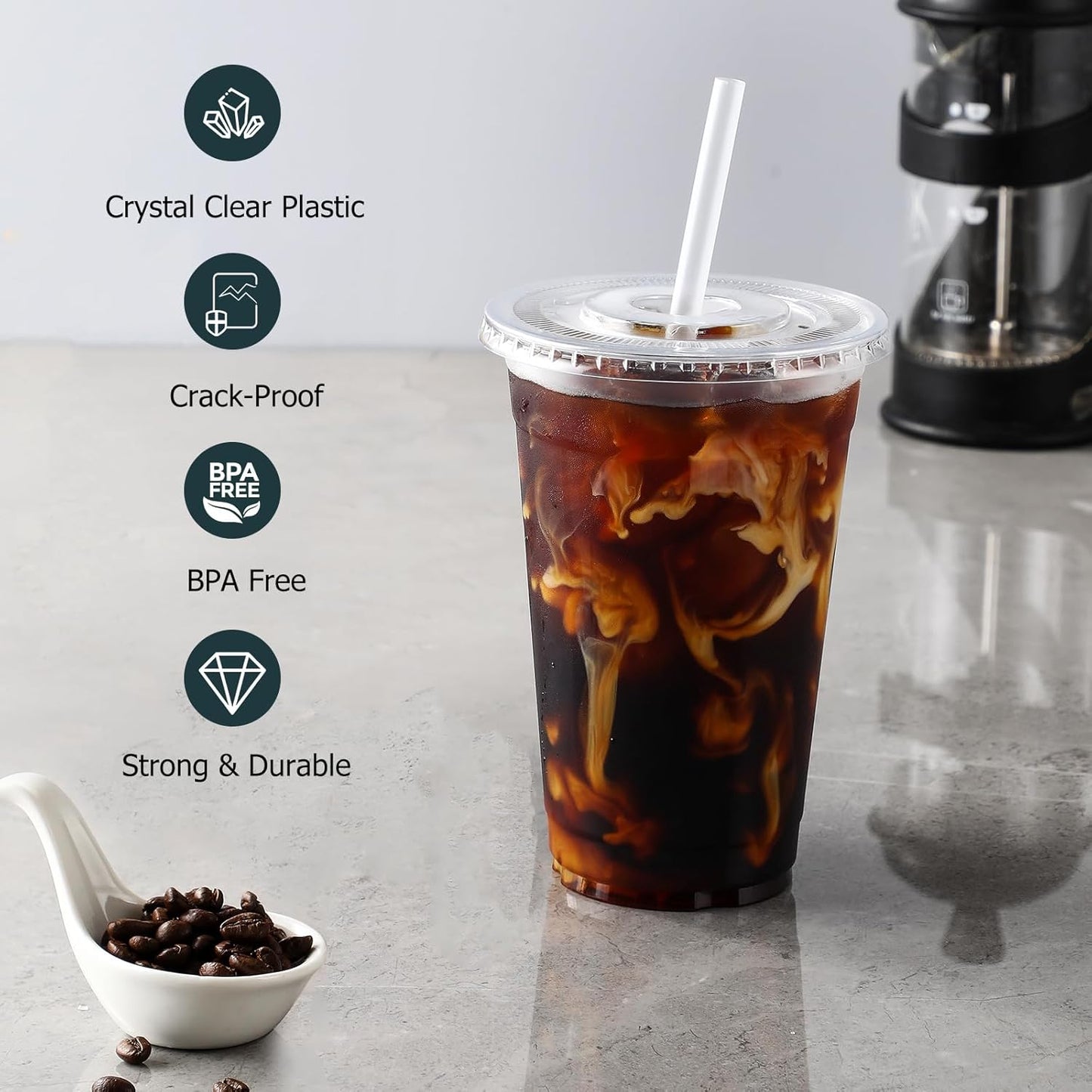 AOZITA [100 Sets] 16 oz Clear Plastic Cups With Lids and Straws, Disposable Cups With Lids for Iced Coffee, Smoothie, Milkshake and Cold Drinks (New-16-100)