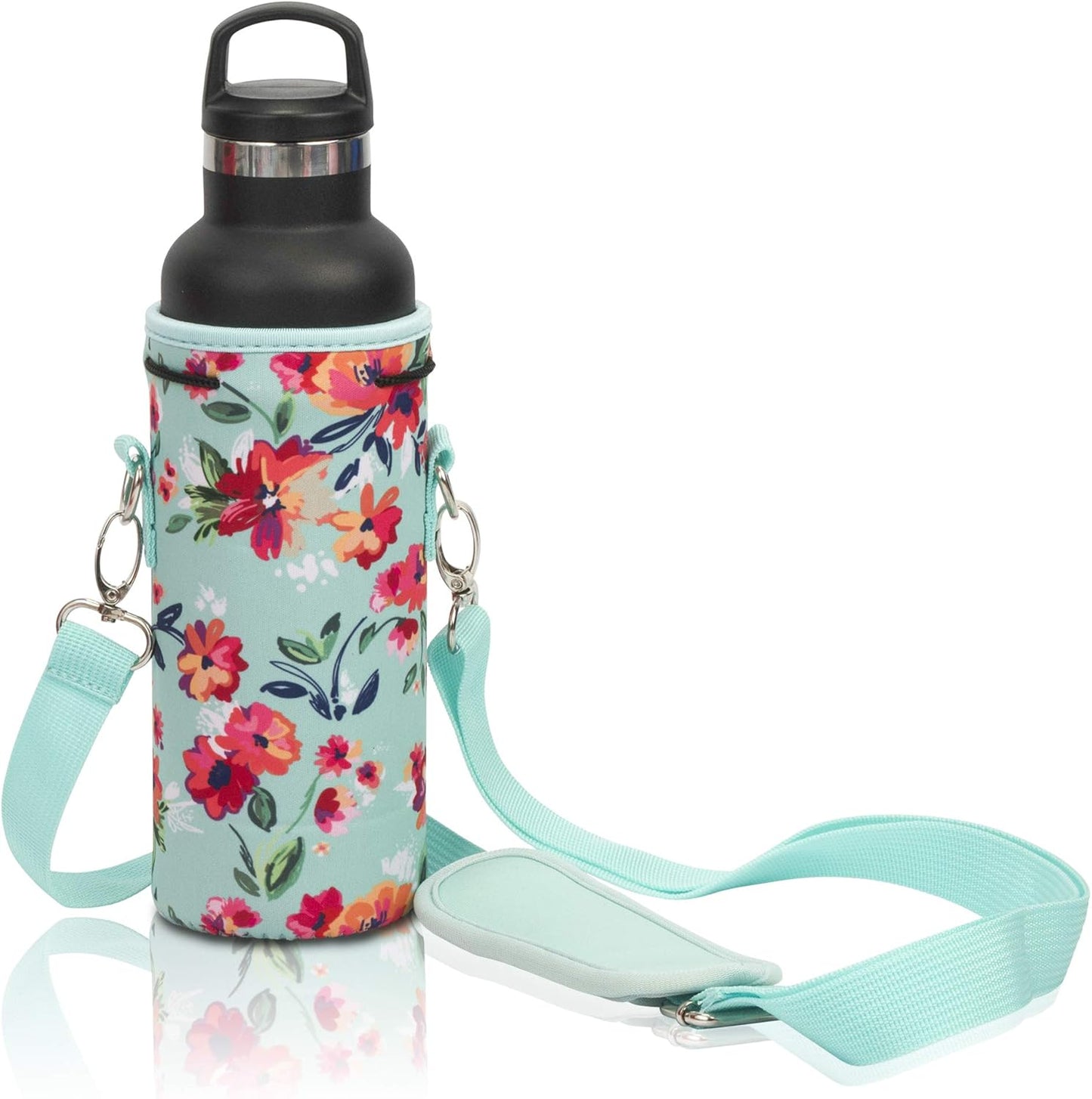 Made Easy Kit Neoprene Water Bottle Carrier Holder with Adjustable Shoulder Strap for Insulating & Carrying Water Container Canteen Flask Available in 5 Sizes (Black, M (16oz-22oz))