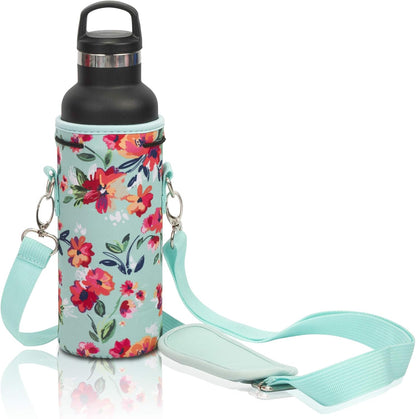 Made Easy Kit Neoprene Water Bottle Carrier Holder with Adjustable Shoulder Strap for Insulating & Carrying Water Container Canteen Flask Available in 5 Sizes (Black, M (16oz-22oz))