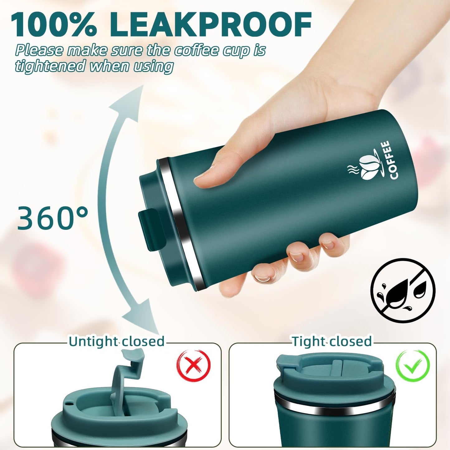 Insulated Travel Coffee Mug Reusable Coffee Tumbler Cup with Flip Lid Leak Proof Spill Proof for Office School Party Camping Hot and Cold Drink,Stainless Steel 17oz (Black)