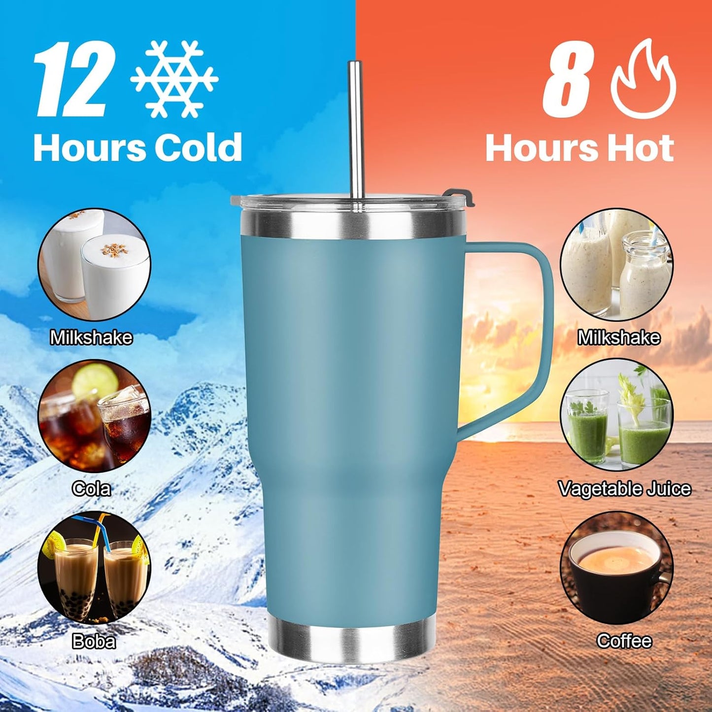 20 oz Tumbler with Handle, Stainless Steel Insulated Tumbler with Lid and Straw, Double Wall Vacuum Coffee Mug Tumbler, Insulated Coffee Thermal Cup for Cold and Hot (Light Purple)