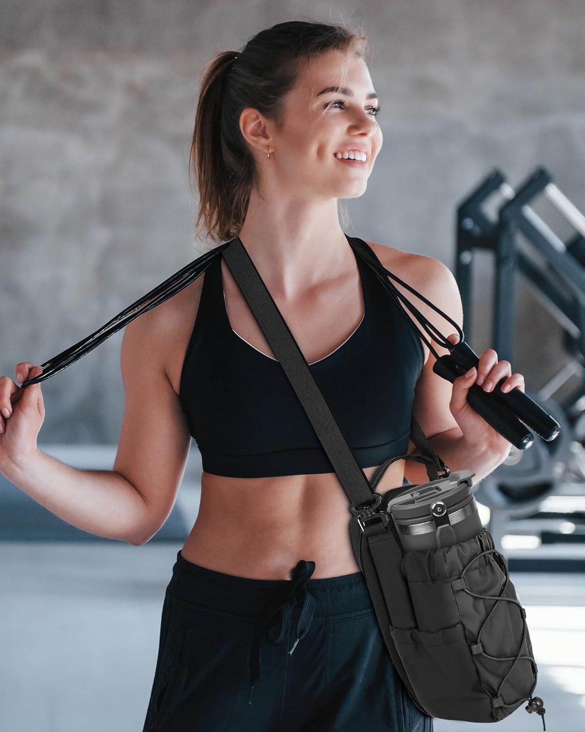 Magnetic Gym Bag for Men Women-Water Bottle Carrier Holder with Strap & Phone Pockets for 40oz Tumbler with Handle, 4 Built-in Magnets Small Gym Bag for Sports, Concert Airline Travel Walking