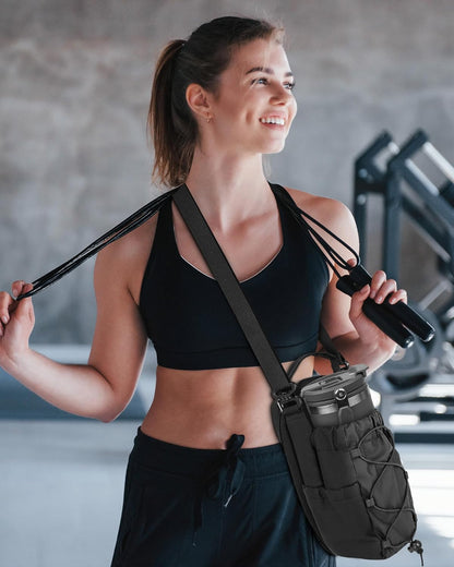 Magnetic Gym Bag for Men Women-Water Bottle Carrier Holder with Strap & Phone Pockets for 40oz Tumbler with Handle, 4 Built-in Magnets Small Gym Bag for Sports, Concert Airline Travel Walking