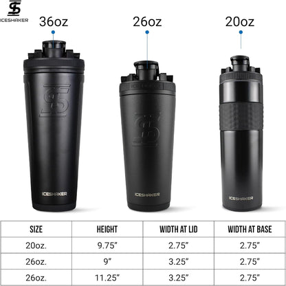 Ice Shaker Insulated Stainless Steel Shaker Bottle | 26oz, Black | Cold for 30+ Hours | Insulated Cup with Twist-on Agitator | Odor-Free Bottle for Protein Shakes, Water, Smoothies, Cocktails