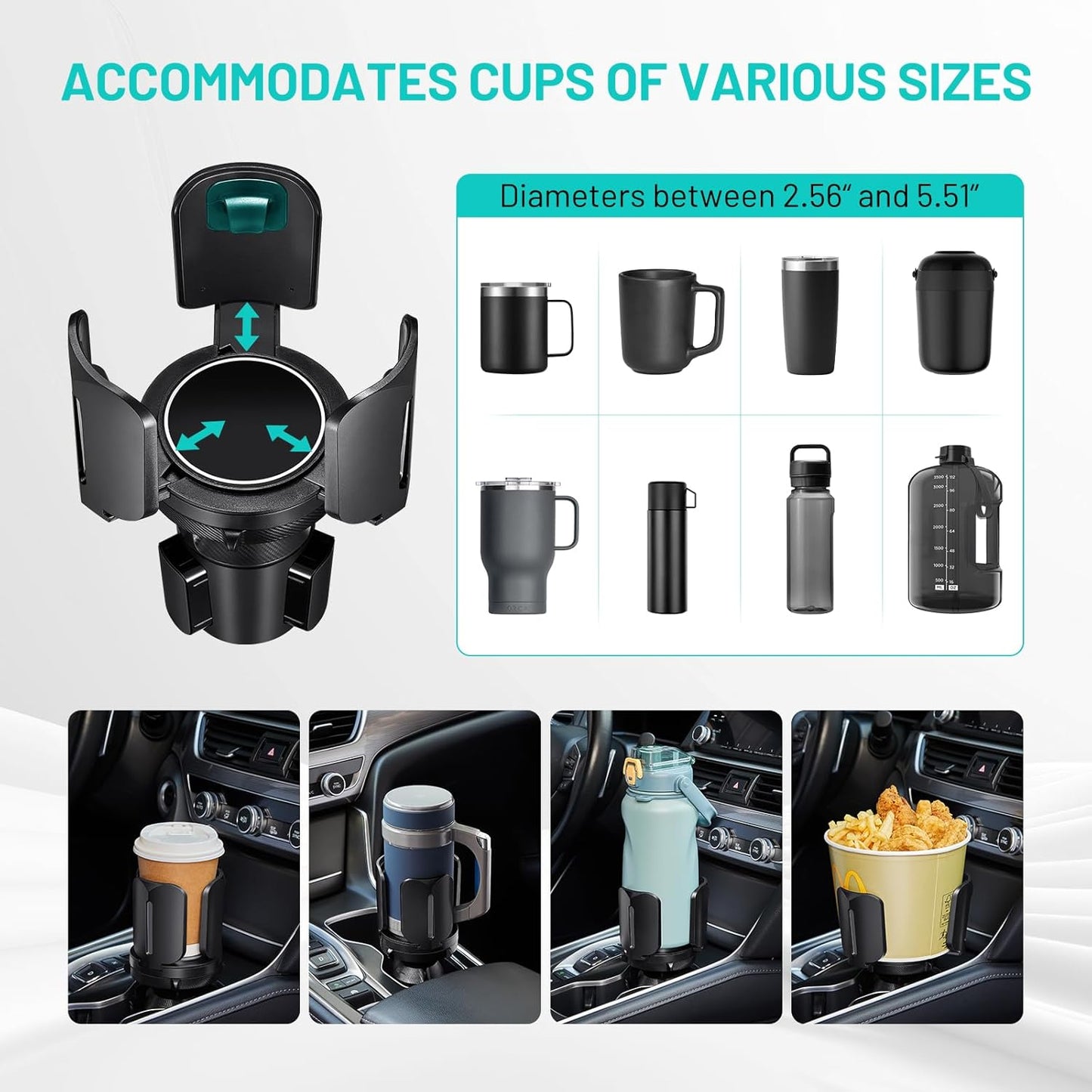 Car Cup Holder Expander Adapter (Adjustable) This Hill All Purpose Cup Holder Expander for Car with Rubber Fits Less Than 5.51" Large Bottles & Mugs & Foods & Drinks