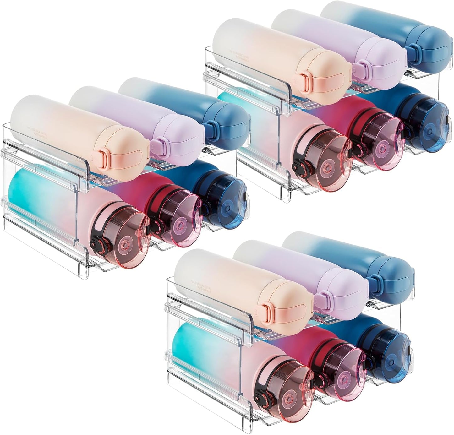 Lifewit 2 Tier Stackable Water Bottle Organizer for Cabinet, Plastic Bottle Holder Fits 6 Bottles/Tumblers up to 3.8" Diameter for Pantry/Countertop/Cupboard, 28 x 19 x 15 cm/11 x 7.5 x 5.7"
