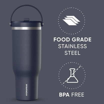 Hydrapeak Nomad 32oz Insulated Stainless Steel Travel Tumbler with Handle & Straw Lid, Leakproof, Cupholder Friendly, Keeps Drinks Cold 24 Hours, Reusable Bottle for Daily Hydration (Pale Sage)