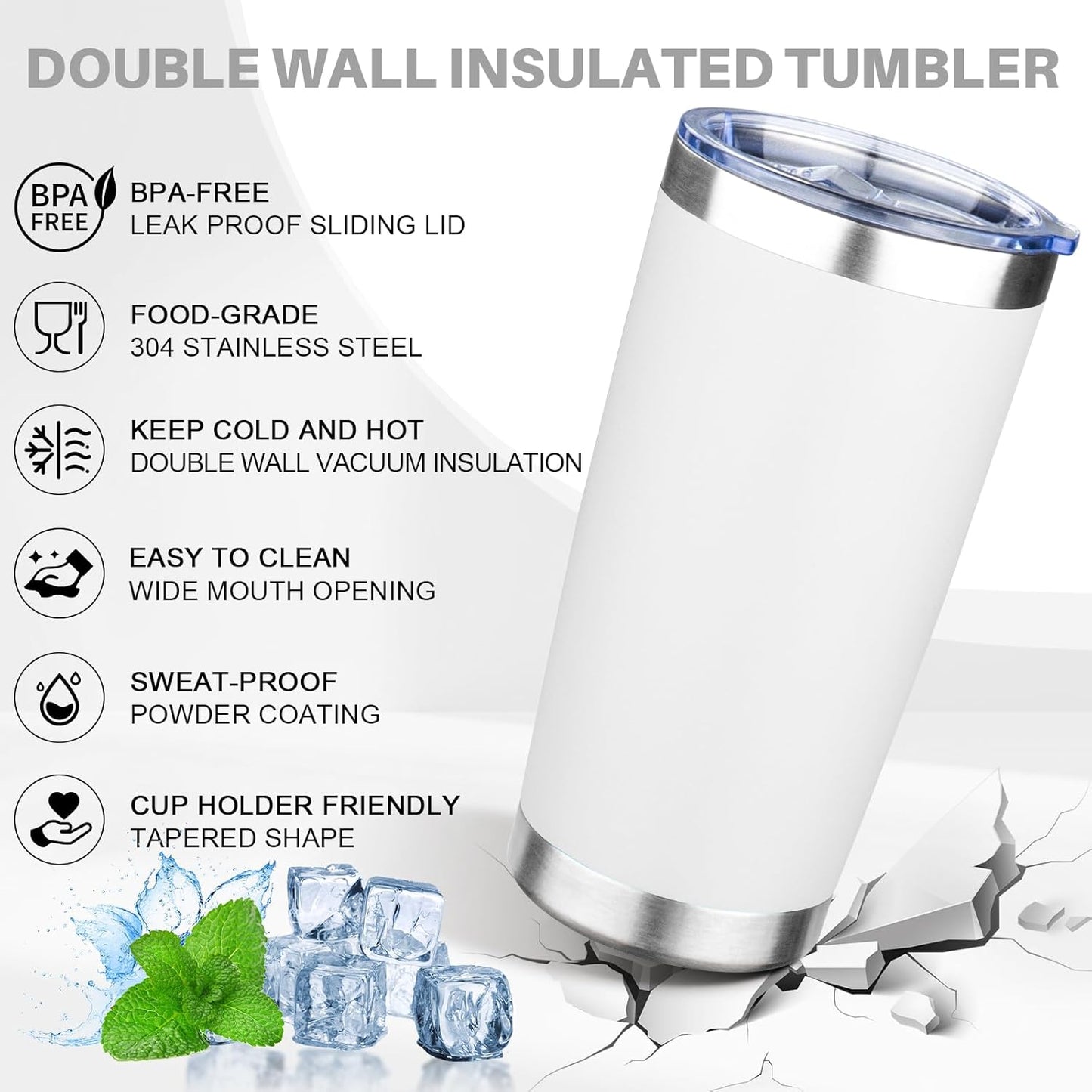 20oz Tumbler with Lid Double Wall Vacuum Insulated Travel Coffee Mug Stainless Steel Thermal Cup Powder Coated Sturdy Coffee Tumbler for Hot and Cold Beverage (Baby blue,1)