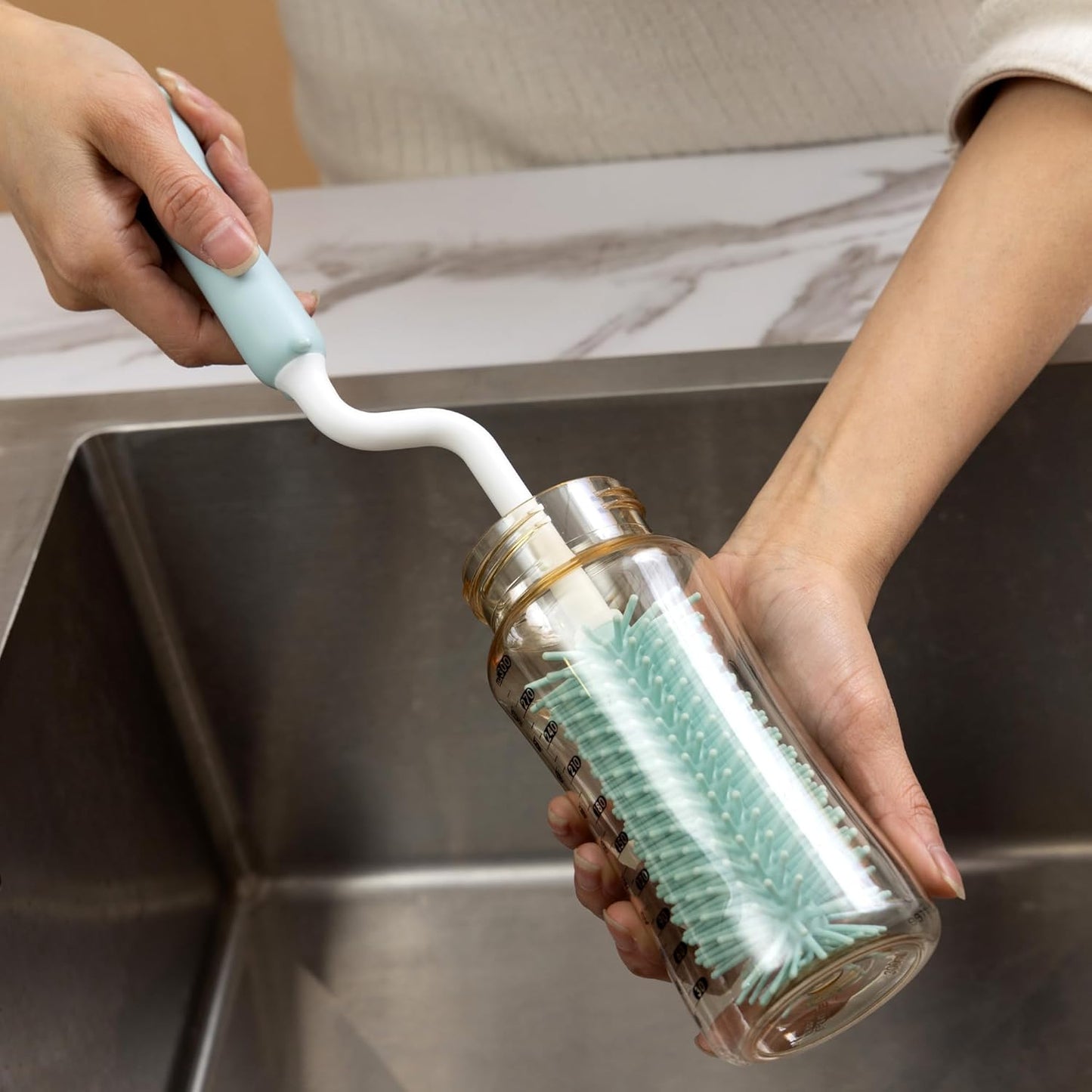 Chemimoso Silicone Bottle Cleaning Brush, 13.4in Long Handle Water Cup Bottles Cleaner for Baby Bottles, Stanley Mug, Sports Bottle, Glass Vase, with a Tiny Cup Lid Gap Cleaning Brush, z Blue
