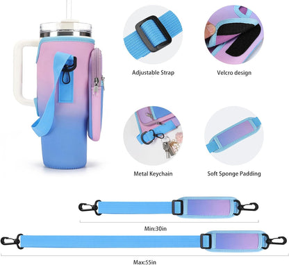 GOEWY Water Bottle Carrier Bag for Stanley 40/30 oz Tumbler with Phone Pocket Neoprene Water Bottle Holder with Shoulder & Handheld Strap Stanley Cup Accessories
